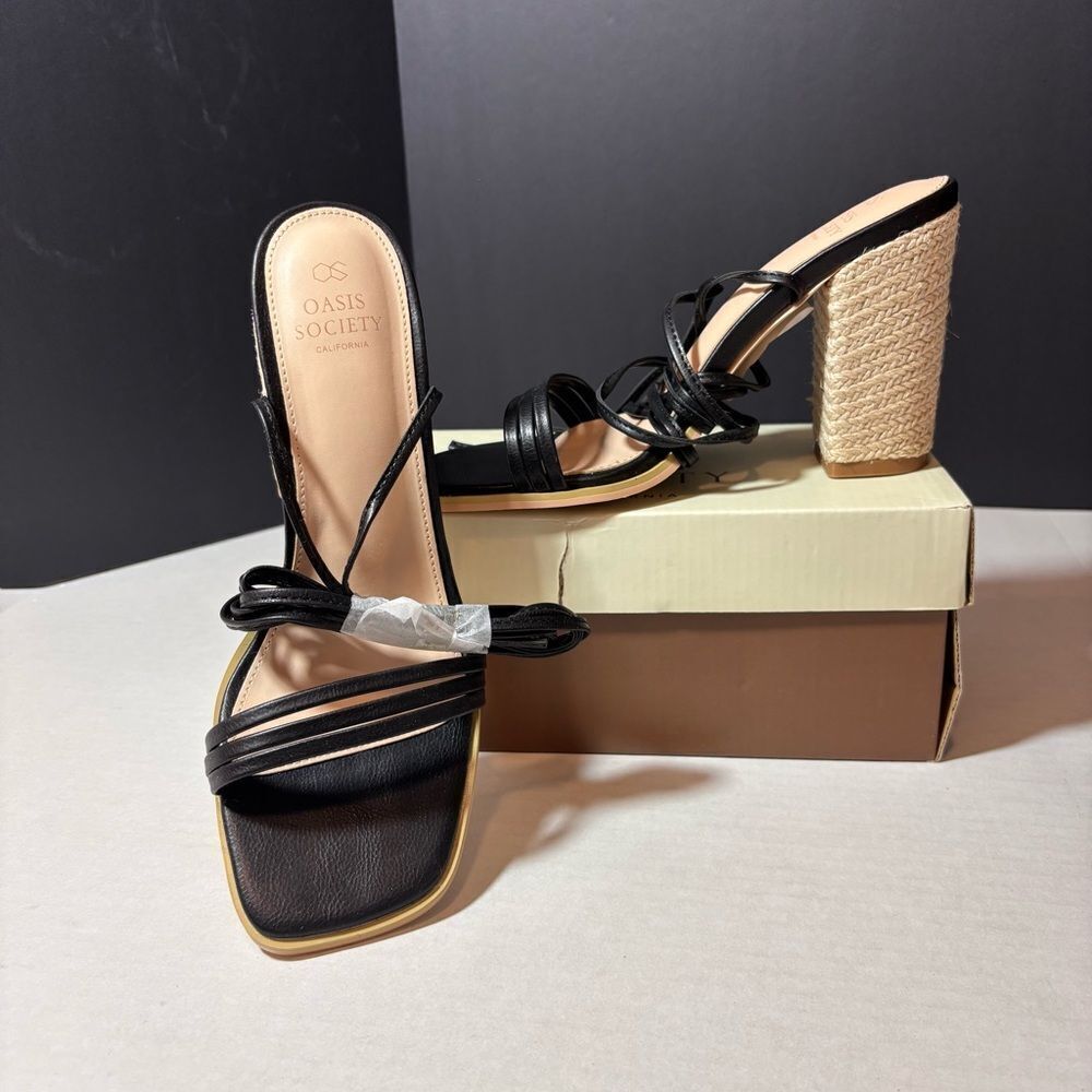 Oasis Society Bianca Black Wrap Rattan Heel Size 9 NIB